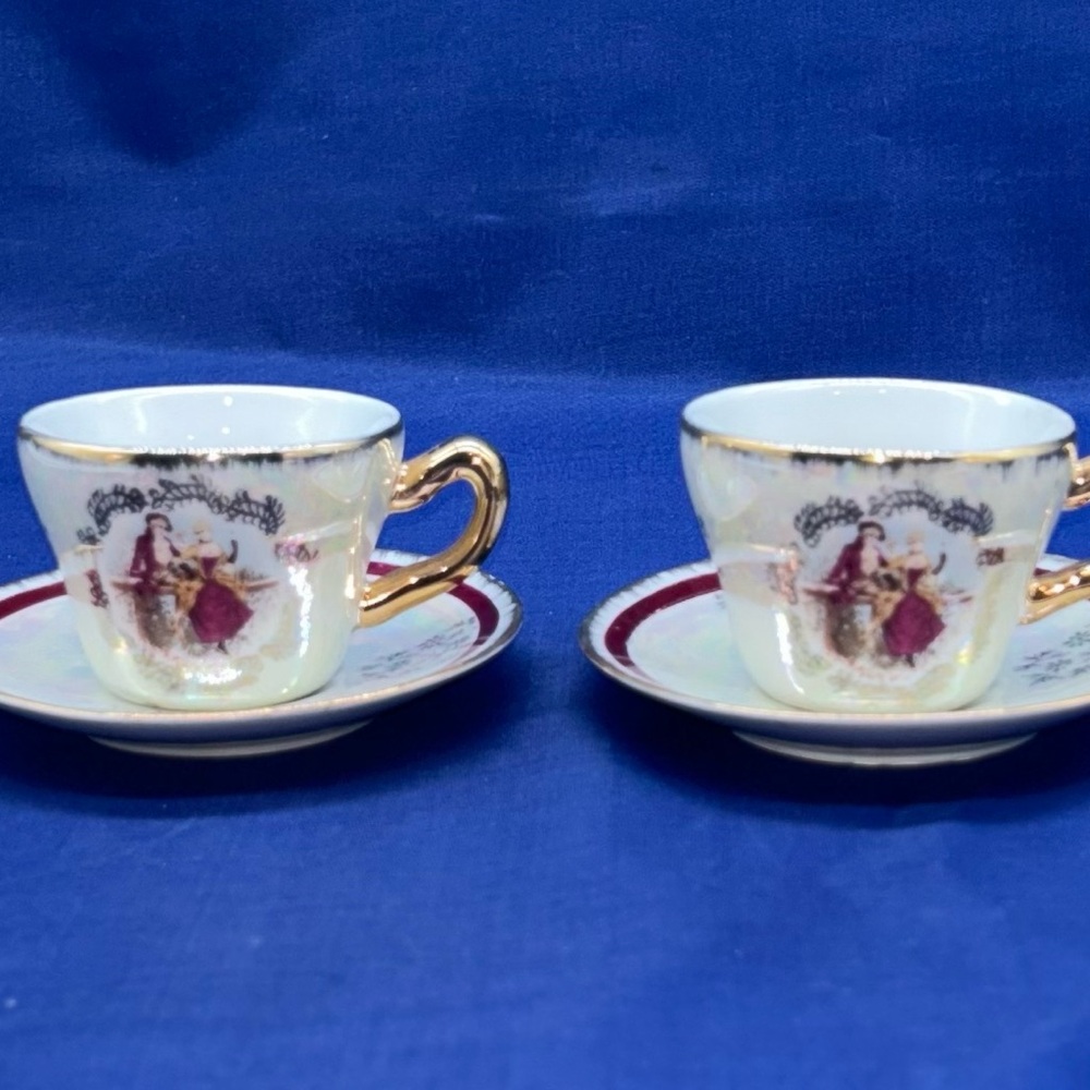 Set of 2 Vintage Victorian Style Demitasse Cup and Saucer Set